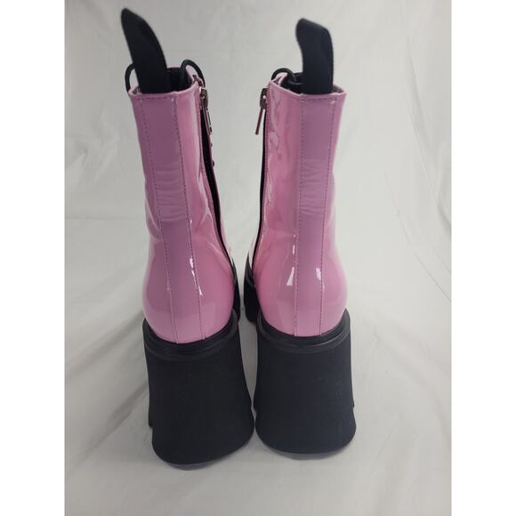 LA MODA Platform Combat Boots Goth Lace Up Side Zip Pink Patent Leather Size 7 - Picture 5 of 16